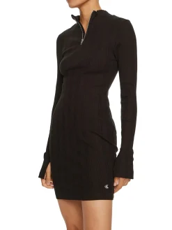 Abito a maniche lunghe slim con zip nero