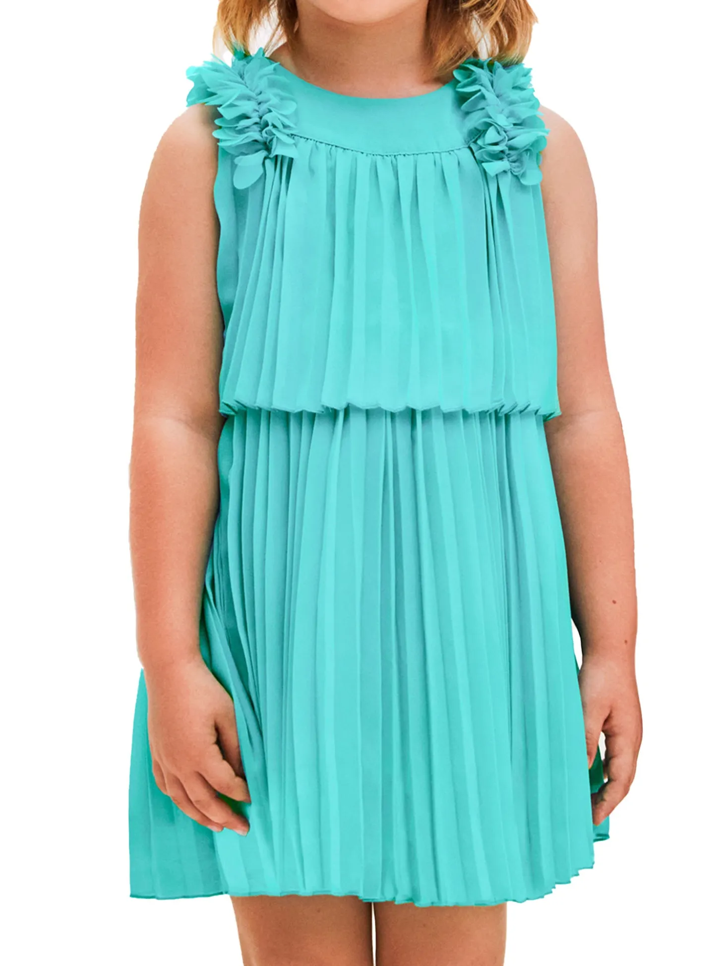 Abito balza plissettata bambina verde acqua