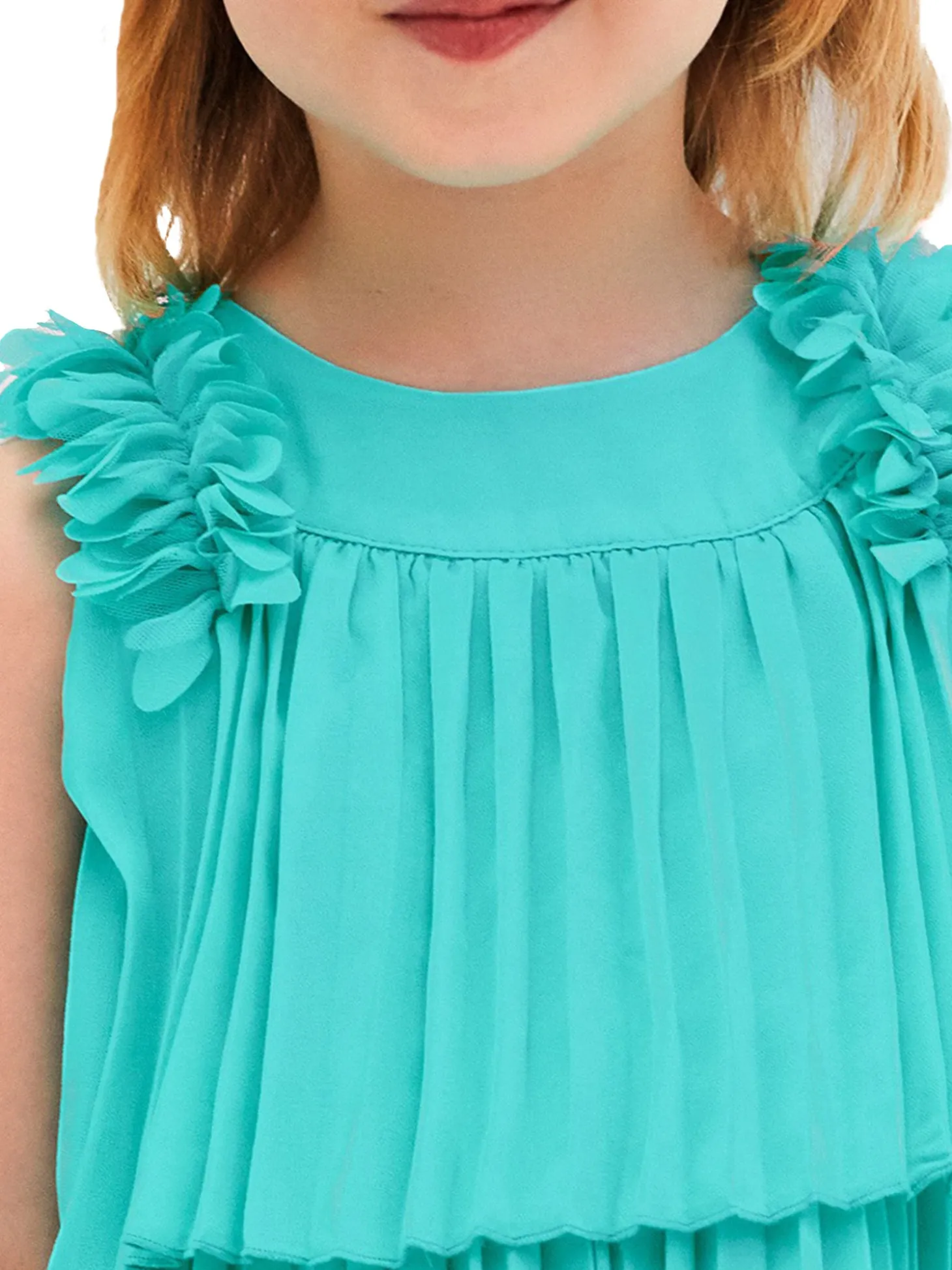 Abito balza plissettata bambina verde acqua