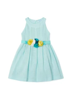 Abito con cintura e decoro floreale bambina celeste