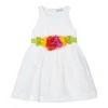 Abito con cintura e decoro floreale bambina bianco