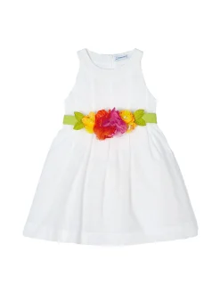 Abito con cintura e decoro floreale bambina bianco