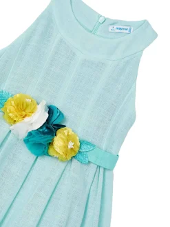 Abito con cintura e decoro floreale bambina celeste
