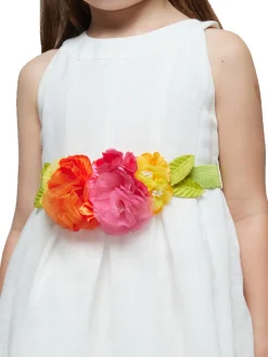 Abito con cintura e decoro floreale bambina bianco
