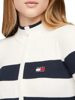 Abito con zip a 1/4 e fantasia a righe bianco