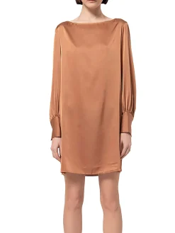 Abito corto linea ad A in raso camel