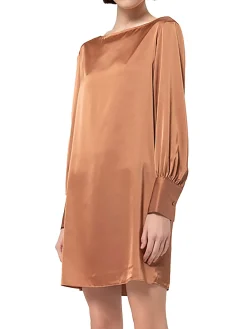 Abito corto linea ad A in raso camel