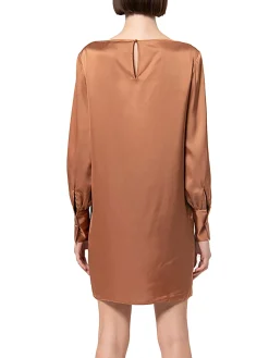 Abito corto linea ad A in raso camel