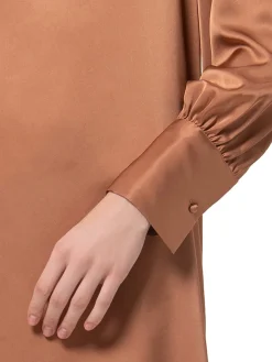 Abito corto linea ad A in raso camel