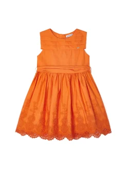 Abito cotone ricamato bambina arancio