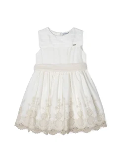 Abito cotone ricamato bambina ecrù