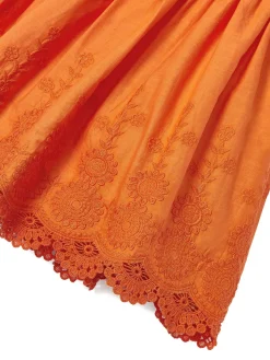 Abito cotone ricamato bambina arancio