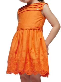 Abito cotone ricamato bambina arancio