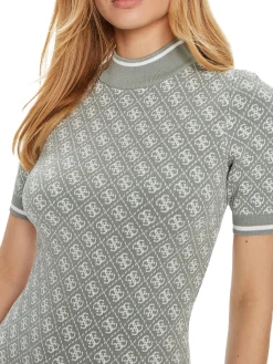 Abito in maglia aderente con logo su texture salvia