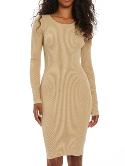 Abito in maglia con dettaglio spalla beige