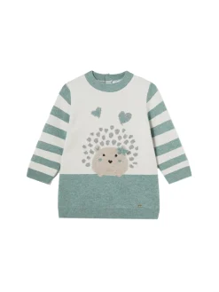 Abito in maglia tricot intarsio animali verde