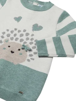 Abito in maglia tricot intarsio animali verde