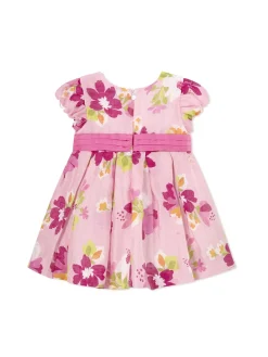 Abito lino stampa florale neonata fuscia
