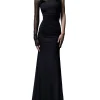 Abito lungo Asymmetric Jett con manica monospalla in tulle nero
