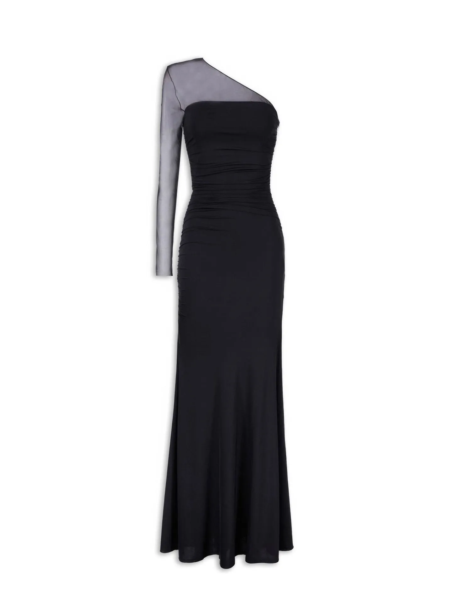Abito lungo Asymmetric Jett con manica monospalla in tulle nero