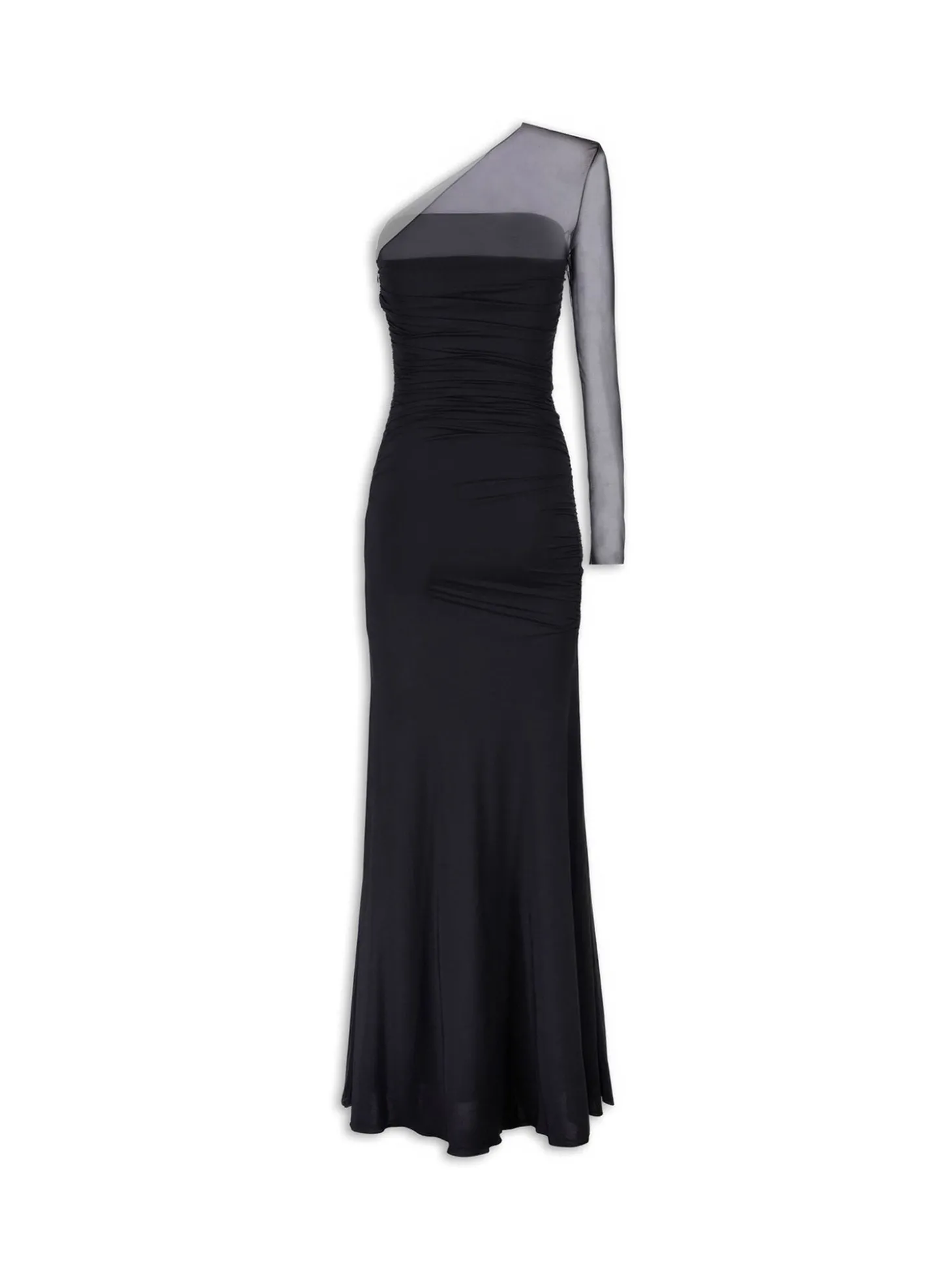 Abito lungo Asymmetric Jett con manica monospalla in tulle nero