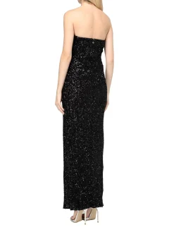 Abito lungo gown lux in paillettes con spacco laterale nero