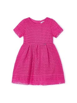 Abito maniche corte in Guipur bambina fuscia