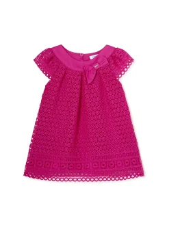 Abito maniche corte in Guipur neonata fuscia