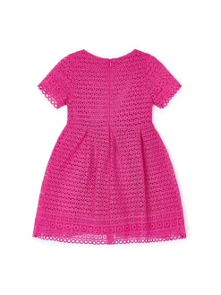 Abito maniche corte in Guipur bambina fuscia