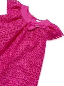 Abito maniche corte in Guipur neonata fuscia