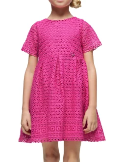 Abito maniche corte in Guipur bambina fuscia