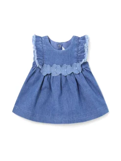 Abito maniche corte neonata con rouches in denim scuro