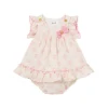 Abito maniche corte neonata a pois bianco e rosa