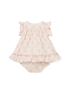 Abito maniche corte neonata a pois bianco e rosa