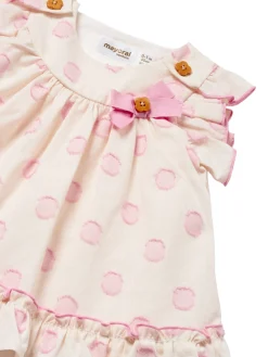 Abito maniche corte neonata a pois bianco e rosa