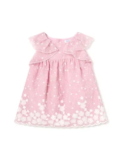 Abito maniche corte ricamato neonata rosa