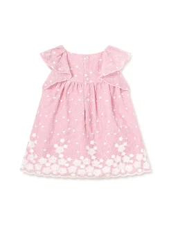 Abito maniche corte ricamato neonata rosa