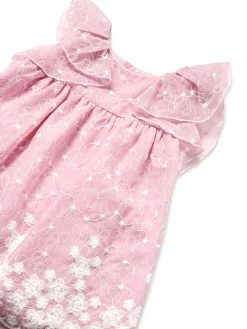 Abito maniche corte ricamato neonata rosa