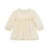 Abito maniche lunghe in tulle flower crema