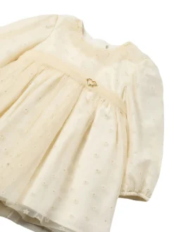 Abito maniche lunghe in tulle flower crema