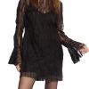 Abito mini Arselle in pizzo con manica flare nero
