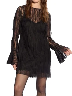 Abito mini Arselle in pizzo con manica flare nero