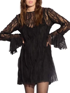 Abito mini Arselle in pizzo con manica flare nero