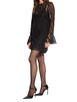 Abito mini Arselle in pizzo con manica flare nero