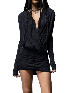 Abito mini con manica lunga Kimono Jet nero