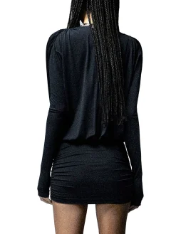 Abito mini con manica lunga Kimono Jet nero