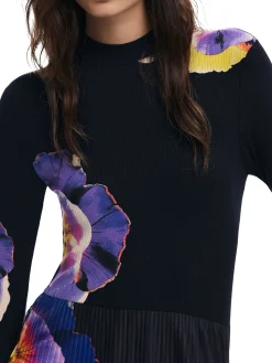 Abito mini con stampa di fiori nero