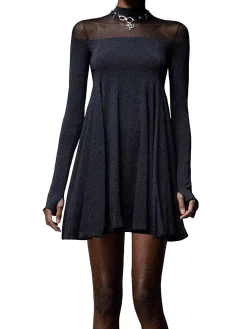 Abito mini Doll Jett con trasperenze sulle spalle e collo alto nero