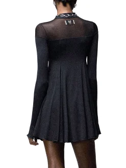 Abito mini Doll Jett con trasperenze sulle spalle e collo alto nero