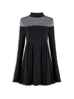 Abito mini Doll Jett con trasperenze sulle spalle e collo alto nero